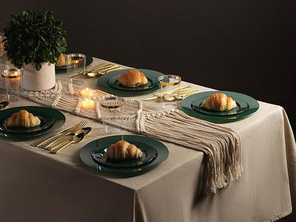 Munfix 100 Green Plastic Plates Set, 50 Pcs 10 Inch Dinner and 50 Pcs 7 Inch Dessert Plates, Elegant Fancy Heavy Duty Disposable Plates for Party, Wedding, Green