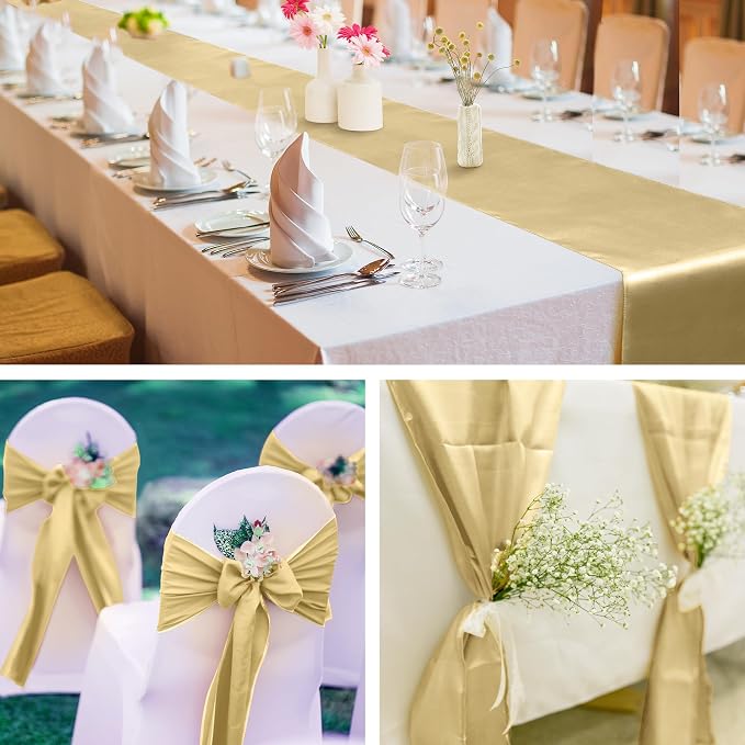 Aneco 16 Pack Satin Table Runner 12 x 108 Inch Champagne Long Wedding Satin - Image 6