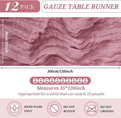 YMHPRIDE 12 Pack Cheesecloth Table Runner 35x120in Dusty Rose Table Runner | - Image 2