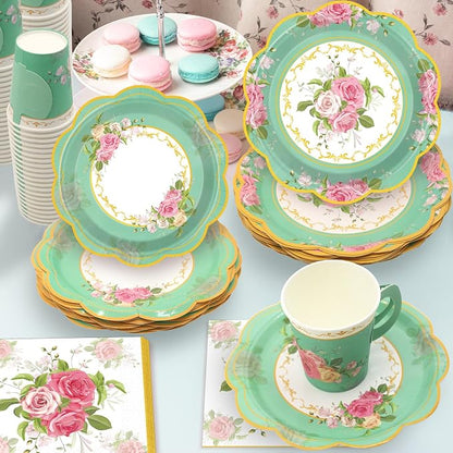 200Pcs Floral Tea Cups and Saucers - Image 2