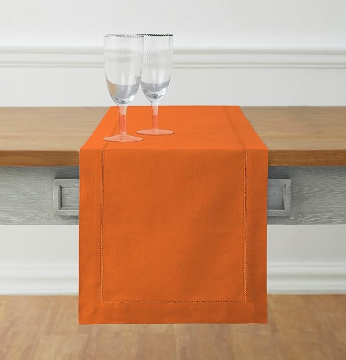 Solino Home Cotton Linen Dining Table Runner Pumpkin Hemstitch, 14 x 72 in | by SolinoHome