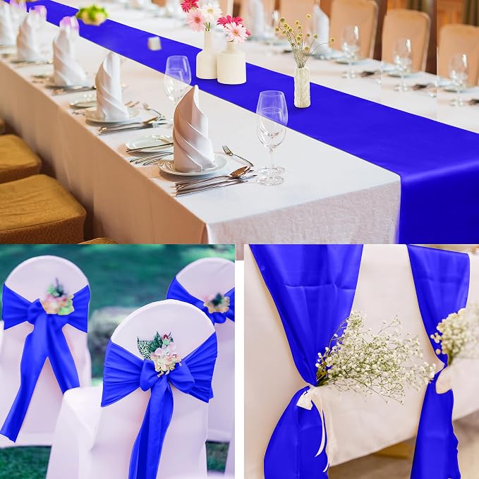 Aneco 12 Pack Satin Table Runner 12 x 108 Inch Royal Blue Long Wedding Satin - Image 6