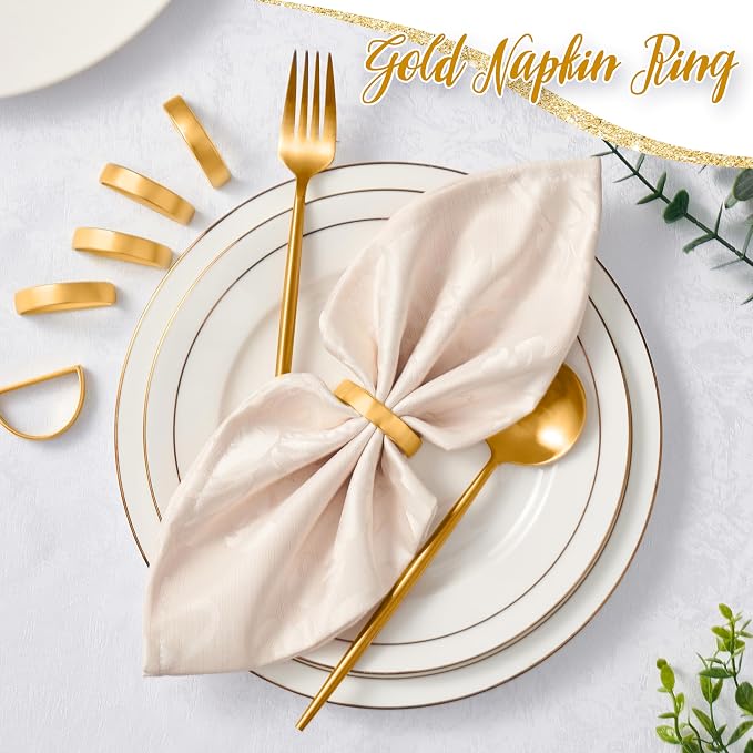 APTWOW Gold Napkin Rings Set of 6, Semicircle Metal Gold Napkin Holder Buckles - Image 2