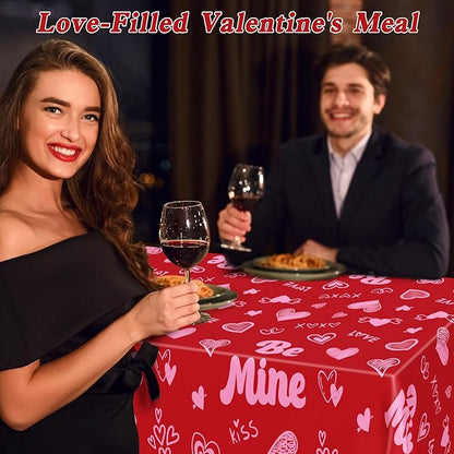QZYL 6 Pcs Valentines Tablecloth, 54" X 108" Pink Love Heart Plastic Table Cover, Valentines Disposable Rectangle Table Cloth, Valentine's Decorations for Love Wedding Engagement Anniversary Party