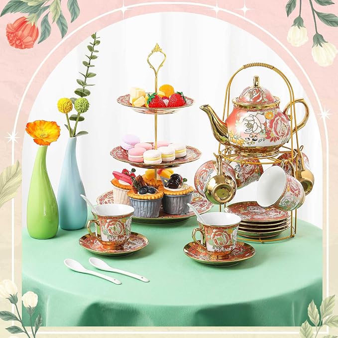 21 Pcs Porcelain Tea Set for Women Tea Party - Image 4