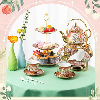 21 Pcs Porcelain Tea Set for Women Tea Party - Image 4