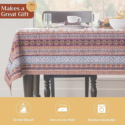 Maison d' Hermine Table Cloth Rectangle Table 100% Cotton 60 x 108 Inches Fall Tablecloth Reusable Everyday Use for Thanksgiving Christmas Decorations Dining Farmhouse Party (Fair Isle)