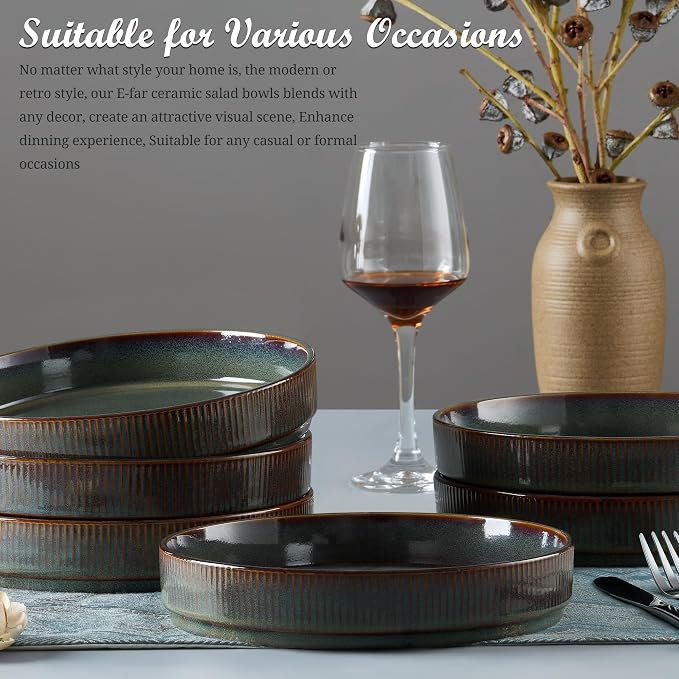 E-far Pasta Bowls Set of 6, 35oz Large Salad Bowl Plate - Image 8