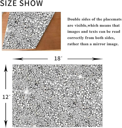 Silver Placemat Heat Resistant Square Trivet With Rhinestone Decor - Crushed Diamond Bling Sparkly Mat Set of 1