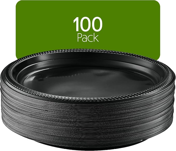 PLASTICPRO 100 PCS Black Plastic Plates Light Weight 9 Inch Plastic Dinner - Image 7