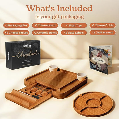 SMIRLY Charcuterie Boards Set - Large Bamboo Cheese Board Set - House Warming Gifts New Home, Wedding Gift for Couple, Bridal Shower Gift, Birthday Gifts for Women