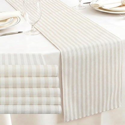 6 Pcs Beige and White Stripe Table Runner, 13 x 72 Inch | Linen Kitchen Dining by Unknown
