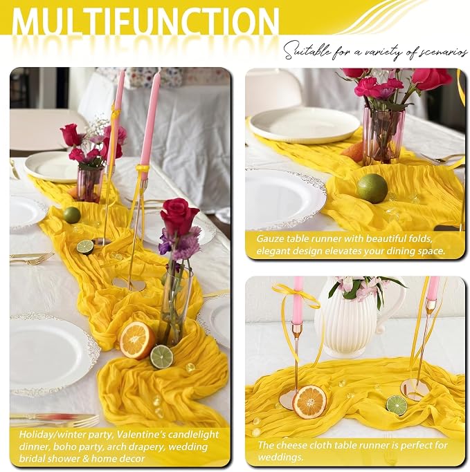 8 Pack Yellow Cheesecloth Table Runner 17x108 inch Rustic Gauze Table Runner - Image 7