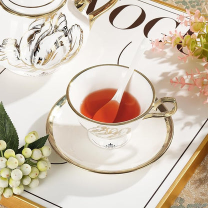 fanquare British Porcelain Tea Coffee Set 22 Piece New Bone China Gold Tulip - Image 4