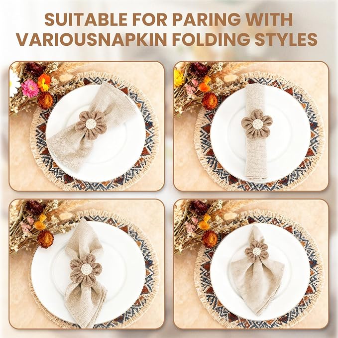 Napkin Rings Set of 6 Handmade Rustic Napkin Rings Reusable Boho Napkin Ring - Image 5