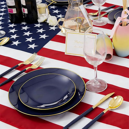 Liacere 150PCS Blue Plastic Plates - Gold Plastic Silverware with Blue Handle - Navy Disposable Plates Include 30 Guests Plates,Forks,Spoons,Knives for Hanukkah & New Year & Washington's Birthday