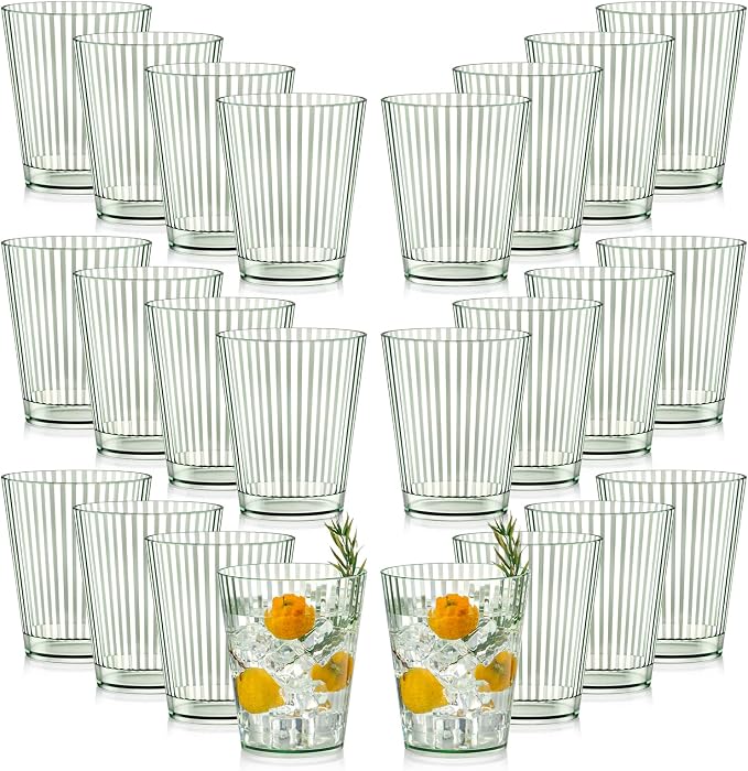 24 PCS Plastic Ribbed Drinking Glasses Green 10oz Vintage Ripple Stemless Wine by SHIQIKEJIPTY