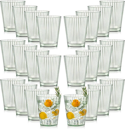 24 PCS Plastic Ribbed Drinking Glasses Green 10oz Vintage Ripple Stemless Wine by SHIQIKEJIPTY