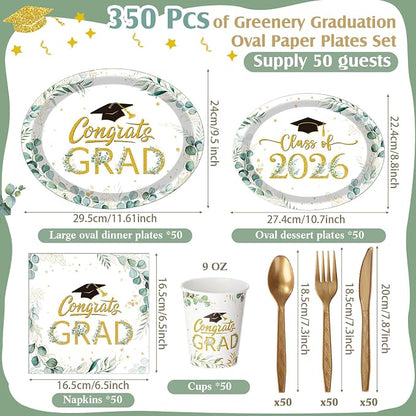 350 Pcs Class of 2026 Greenery Graduation Party Decorations 12 inch Disposable - Image 2