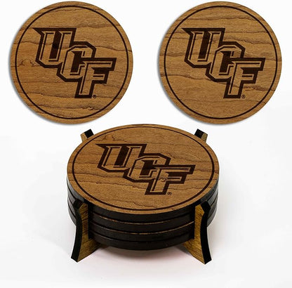 LazerEdge Central Florida Knights Wooden Coaster Set - Cherry Wood - Officially Licensed Product - 4-Pack