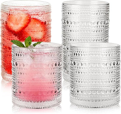 Hobnail Drinking Glasses Set of 4, 10oz Kitchen Water Glasses Cup & 12oz by Salpae