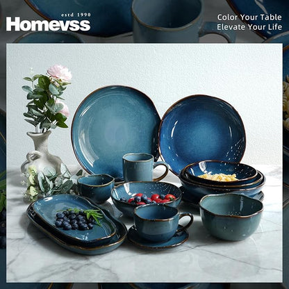 Highland 16pc Dinnerware Set, Unique Organic Shape Double Bowl, Stoneware Plate - Image 3