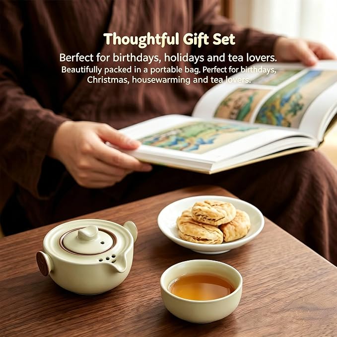 WUWEOT Travel Gaiwan Tea Set for One, Portable Porcelain Teapot | Chinese - Image 4