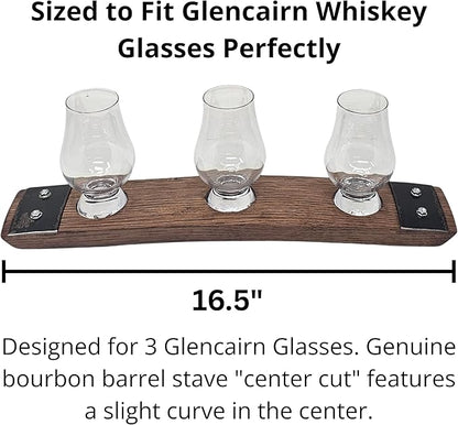 Premium Barrel Stave Whiskey, Scotch, Bourbon - Crystal Glass Flight (Red Mahogany)