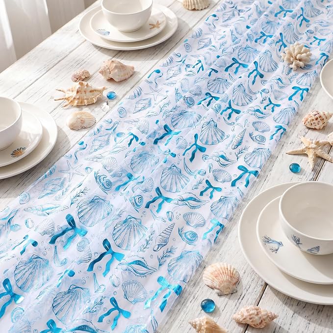 4 Pcs Coastal Table Runners 29 x 70 Inch Blue Bow Starfish Table Runner Last - Image 2