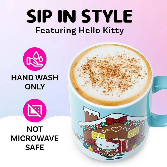 Silver Buffalo Sanrio Hello Kitty Gingerbread House, Ceramic Mug, 20oz | Holiday - Image 3