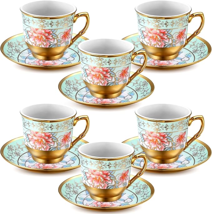 6 Pcs 3 oz Mini Vintage Floral Tea Cups and Saucers Set, Christmas Halloween by Unknown