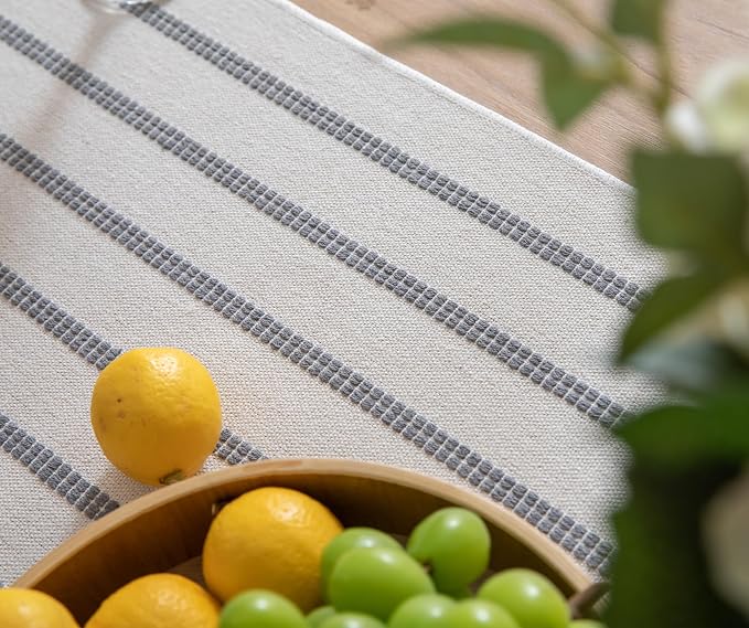 Caflife Boho Table Runner 60 Inchs Long Grey and Beige, Cotton and Linen Woven - Image 5