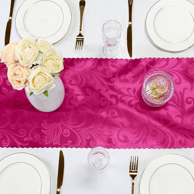 2 Pack Hot Pink Damask Satin Table Runner 12 x 108 Inch | Bright Smooth Damask - Image 6