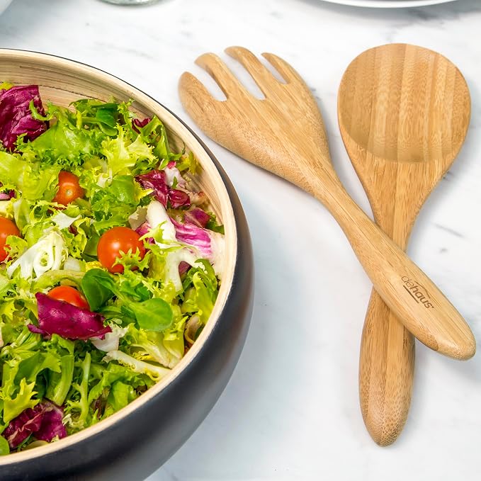 Dehaus® 12" Extra Large Bamboo Salad Servers - Image 8