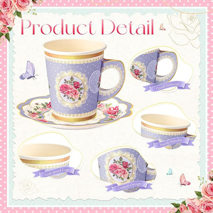 Tioncy 100 Pcs Tea Party Decorations Include 50 Pieces 9 oz Paper Tea Cups - Image 3