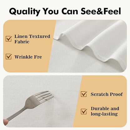 JIUZHEN Round Textured Table Cloth Linen Wrinkle Free Stain Resistant Farmhouse Decorative Circular Tablecloth for Kitchen, Dining, Party, Wedding, Outdoor Use (45 Inch Round,White)