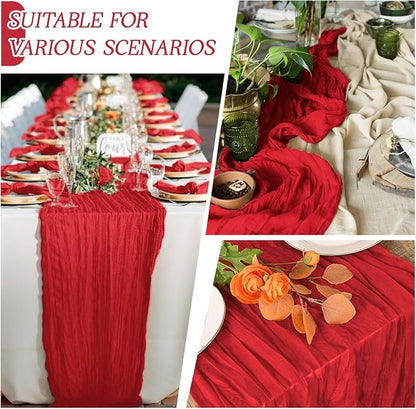 6 Pack Red Cheesecloth Table Runner 17x108 Inch Semi Sheer Boho Gauze Cheese - Image 3