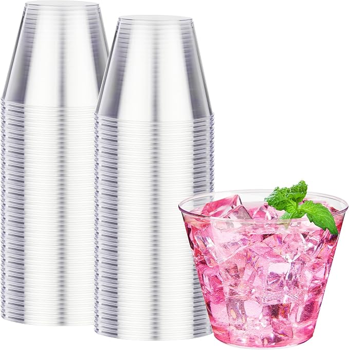RACETOP 9 oz Clear Plastic Cups 100 packs, Disposable Plastic Party Cups by RACETOP