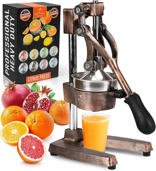 Zulay Kitchen Cast Iron Juicer - Easy-to-Clean Heavy-Duty Manual Juicer, Professional Citrus Juicer - Stainless Steel Lemon Squeezer - Manual Citrus Press & Orange Squeezer - Orange Juicer (Copper)