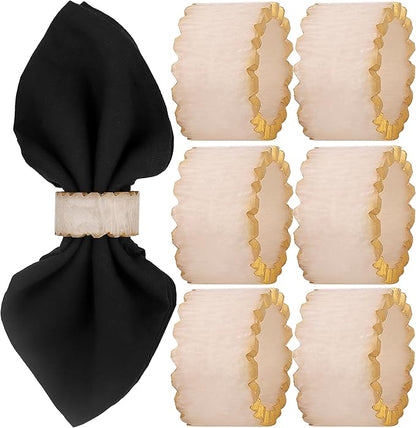 CLEENTABLE Rustic Epoxy Resin Napkin Rings Set of 6 - Napkin Holders for Parties, Dining, Family Gatherings, Weddings, Holidays, Décor, Gifting Durable Tabletop Decor (Ivory)