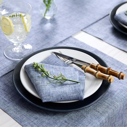Solino Home Linen Cloth Napkins Set of 4-100% Pure Linen Chambray Indigo Dinner Napkins 20 x 20 Inch - Athena, Handcrafted and Machine Washable - Winter, Spring, Easter