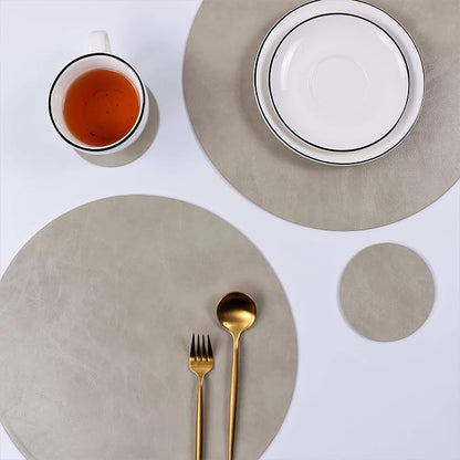 Set of 8 Faux Leather Round Placemats and Coasters, Coffee Mats Kitchen Table - Image 4