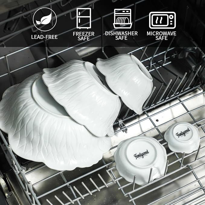 Porcelain Leaf Serving Bowls & Dishes Set – 5 Piece, 1-58 oz White Serving Bowls - Image 7
