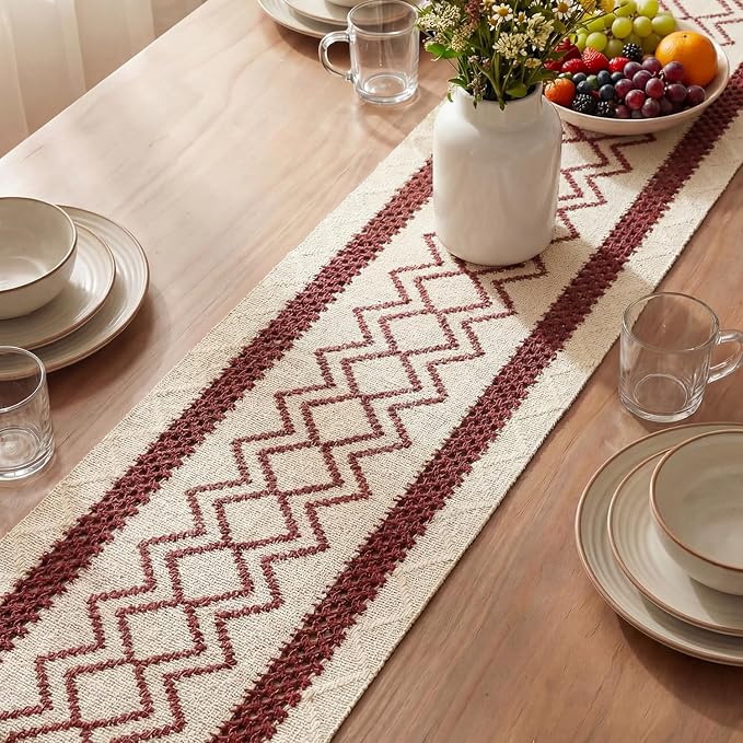 Artoid Mode Red Stripe Diamond Woven Table Runner 12x48 Inch | Holiday - Image 3