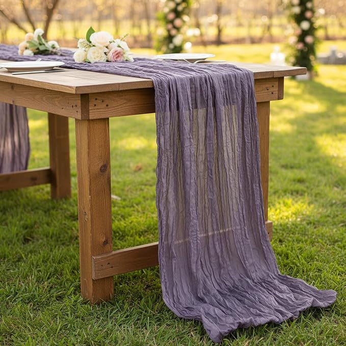 12 Pack Dusty Purple Cheesecloth Table Runner 120 Inch Boho Wedding Decor | - Image 8