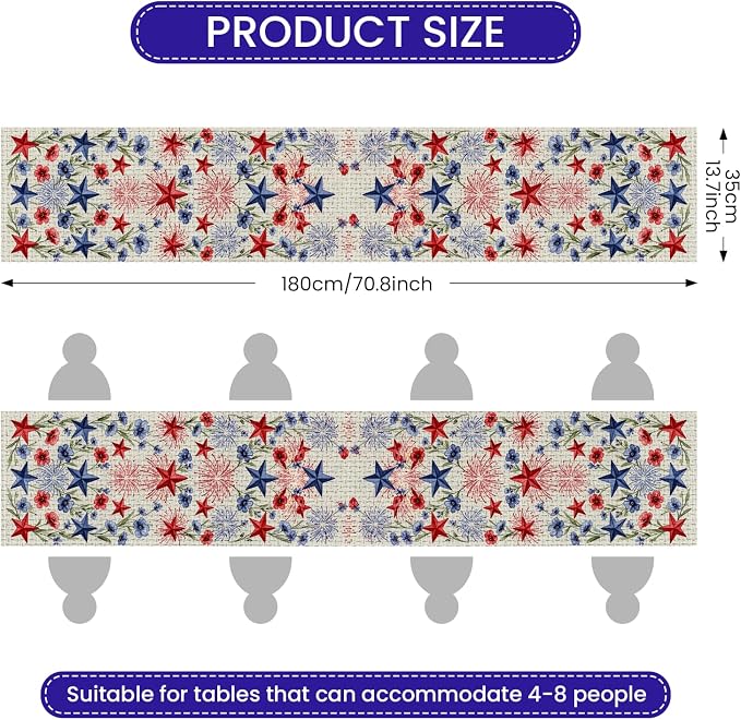 Patriotic Stars Table Runner Independence Day Linen Style Celebration Design - Image 3