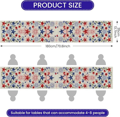 Patriotic Stars Table Runner Independence Day Linen Style Celebration Design - Image 3