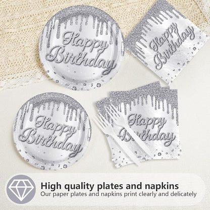 96Pcs Silver Glitter Diamonds Birthday Party Decoration, Serve 24 | Silver - Image 3