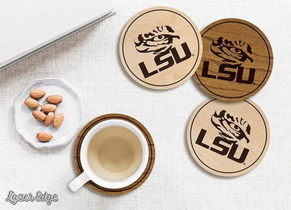 LazerEdge LSU Tigers Wooden Coaster Set - Cherry Wood - Officially Licensed Product - 4-Pack