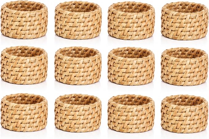 Rattan Napkin Rings Set of 12, Handwoven Natural Cane Napkin Ring Holders by ALPHALivingHOME